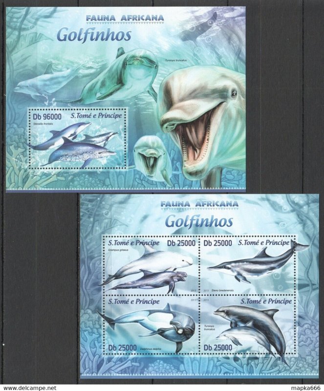 2013 S. Tome & Principe Dolphins Fauna Marine Life Kb+Bl ** Stamps St1741