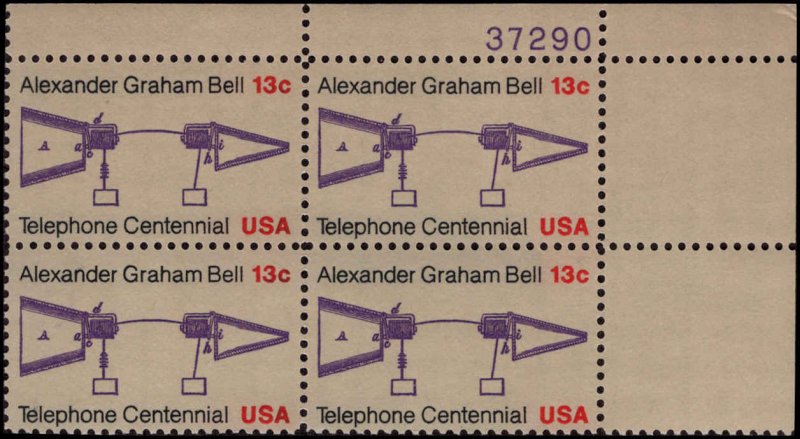 US #1683 ALEXANDER GRAHAM BELL MNH UR PLATE BLOCK #37290 DURLAND $1.15