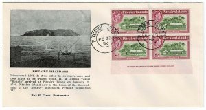 Pitcairn Island 1956 philatelic cover, 8d block of 4 with imprint