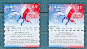 ISRAEL 2018 JOINT ISSUE WITH POLAND INDEPENDENCE BOTH STAMPS MNH