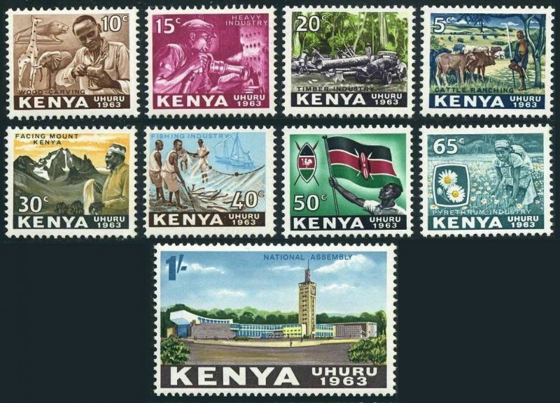 Kenya 1-9,MNH.Michel 1-9. Cattle branching,Wood carving,Riveter,Timber industry,