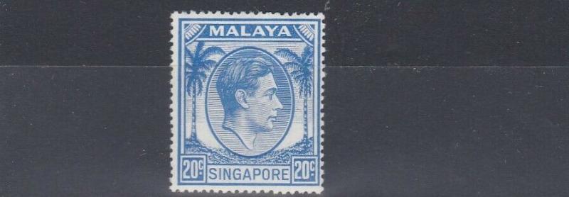 SINGAPORE  1948 - 52  S G 24A  20C  BRIGHT BLUE   MH 