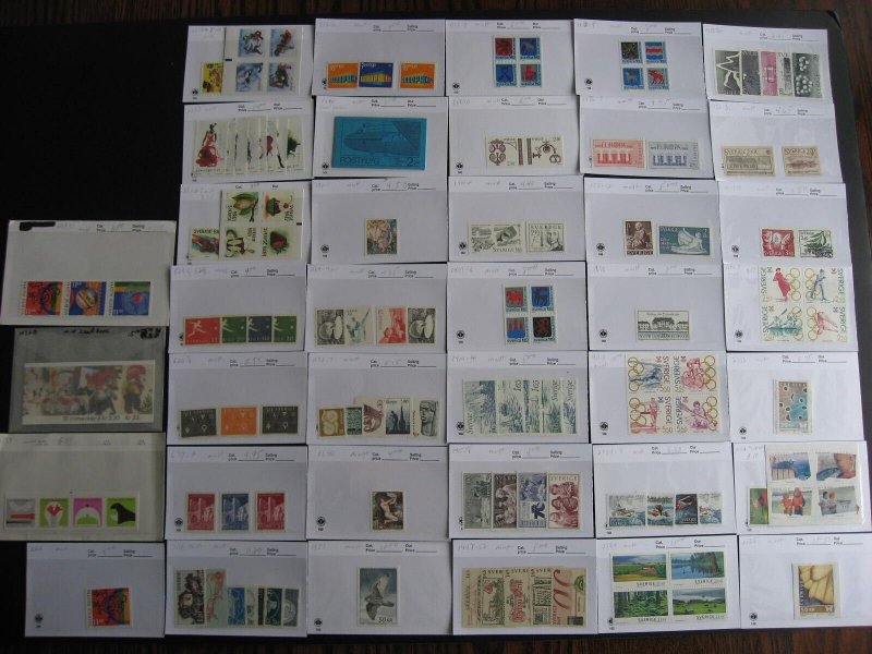 Sweden MNH stamps 1958 to 2007 era assembled in sales cards possible mixed cond