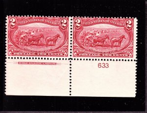 US 286 2c Trans-Mississippi Mint Bottom Plate #633 Pair Fine OG NH SCV $160