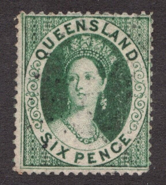 1860 Queensland, Australia Sc# 6, Six Pence, Wmk 6, QV Chalon Head. Used Cv$75