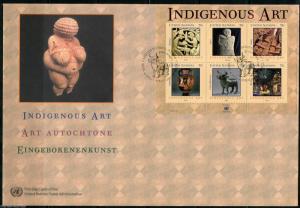 UNITED NATIONS SPECTACULAR COVER HOLDING INDIGENOUS ART 2004 SHEET FDCS  5 CARDS