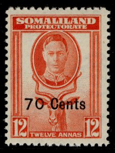 SOMALILAND PROTECTORATE GVI SG131, 70c on 12a red-orange, M MINT.