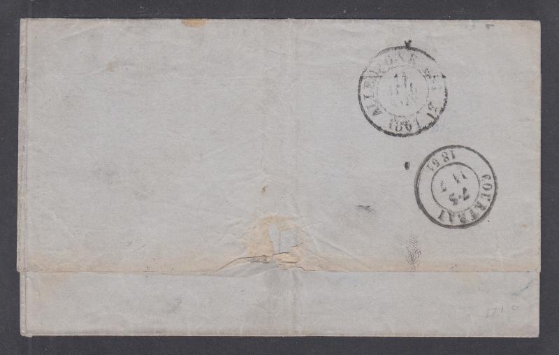 Thurn & Taxis Sc 13 on 1861 cover to Belgium, Hamburg Railway cancel
