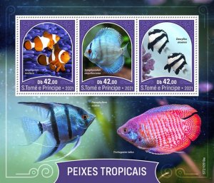 SAO TOME - 2021 - Tropical Fishes - Perf 3v Sheet - Mint Never Hinged