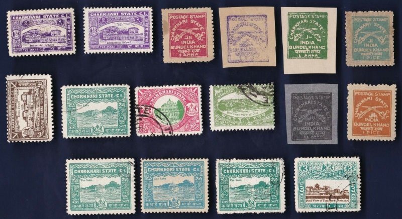 16  All Different CHARKHARI Stamps  (INDIAN STATE)