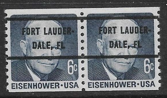 MNH US Bureau Precancels: FL; Fort Lauderdale #1401a–82 6¢ Eisenhower Coil Pair