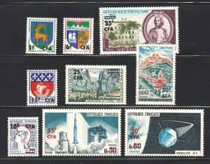 France- Reunion 1964-66 Surcharged with 2 Bars (9v, 2 Cpt sets) MNH CV$12+