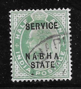 India Nabha O17: 1/2a Edward VII Overprint, used, F