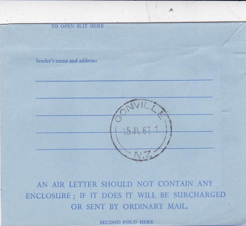 GB 1967 Chivenor Philatelic Exhibition 9d Air letter to Gonville New Zealand VGC