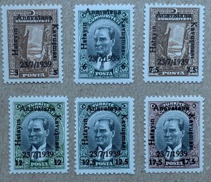 Turkey 1939 Hatay overprints, MNH. Scott 823-828, CV $11.65