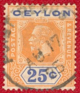 CEYLON Sc 238a USED - 1921 25c King George V -Die II, Wmk: Multi Crown Script CA