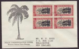 Samoa 194 Peace Issue Block of Four Typed FDC