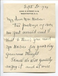 Edith Bolling Wilson Hand Penned & Signed Letter & Match Free Frank Cover LV6385