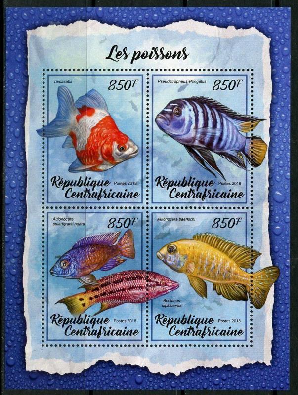 CENTRAL AFRICA 2017:  FISH SHEET OF FOUR  MINT NH