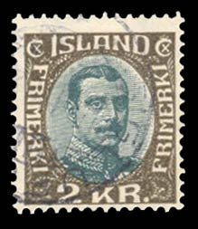 Iceland #127 Cat$35, 1920 2k olive brown and myrtle green, used