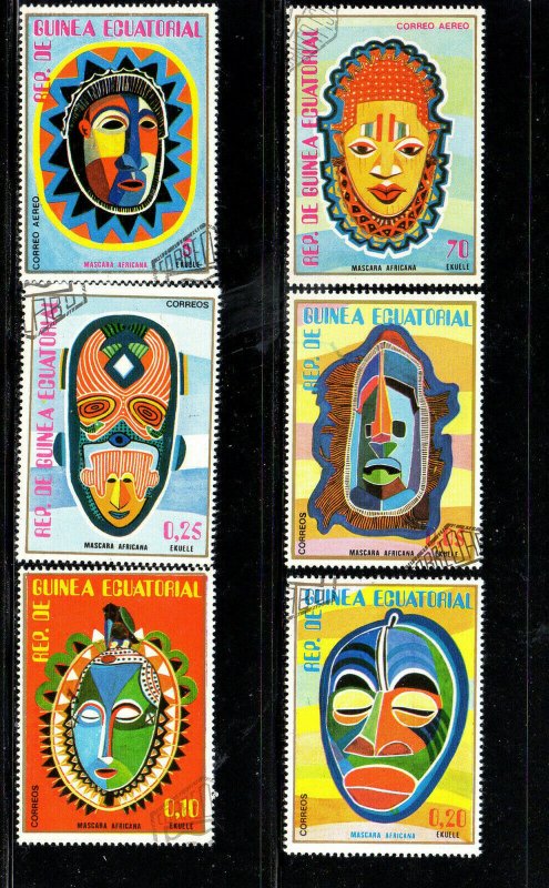 EQUATORIAL GUINEA 1977  AFRICAN MASKS SET OF 6  MINT  VF NH  O.G  CTO  (EQ9)