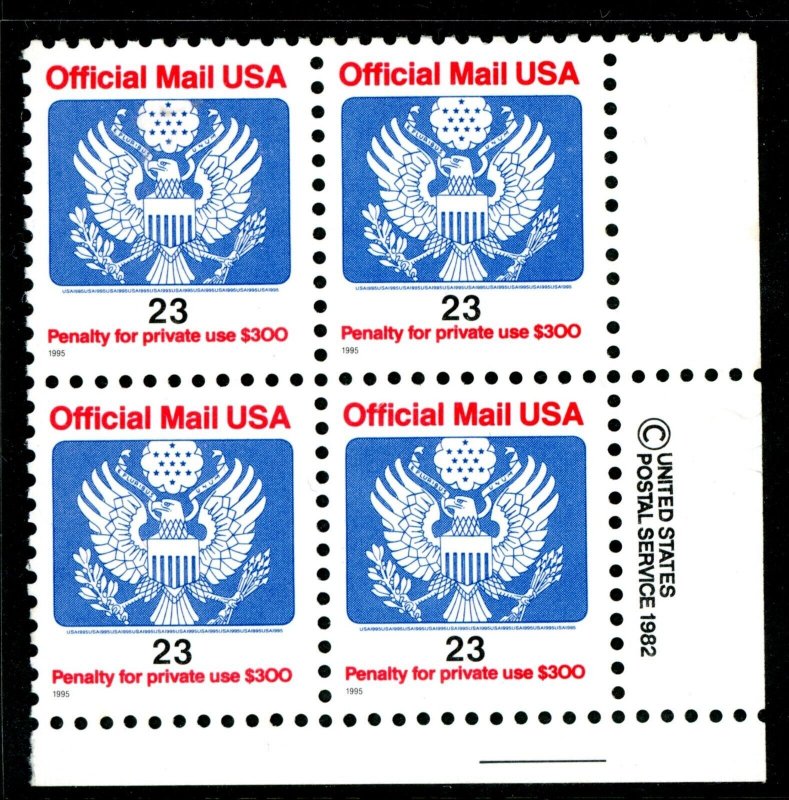 USA 1995 Official 23¢ Scott # O156 Inscription Block MNH L783