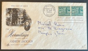 HERMITAGE/ANDREW JACKSON #1037 MAR 16 1959 HERMITAGE TN FIRST DAY COVER BX6