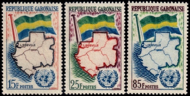 ✔️ GABON 1961 -  FLAGS & COUNTRY MAP UNITED NATIONS - SC. 151/3 MNH