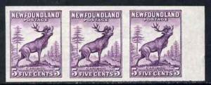 Newfoundland 1932-38 Reindeer 5c die II imperf strip of 3...