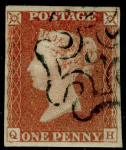 SG8, 1d red-brown, FINE USED. Cat £180. BLACK MX WITH 9. FULL MARGINS. QH 