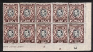 KUT 1942 1c George VI, Retouched Value Tablet; SG 131ad, Scott 66 var.; MNH