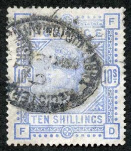 SG183 10/- Ultramarine Whiter Paper Wmk Large Anchor Used