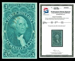 Scott R86a 1862 $3.00 Imperf Manifest Used VF Cat $250 with PSE CERT