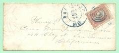 8/25/1865 Baltimore Henry Young c/o W Faulkner Clay St San Francisco Calif cover