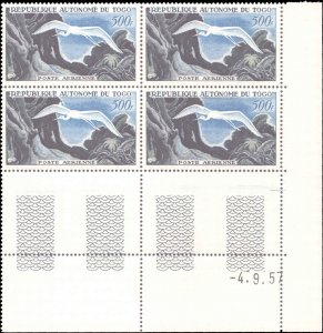 Togo #C22-C25, Complete Set(4), Plate Blk of 4, 1957, Birds, Never Hinged