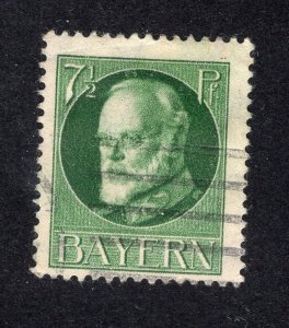 Bavaria 1916 7 1/2pf  deep green Ludwig, Scott 97 used, value = $2.00