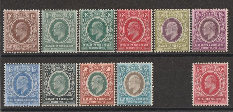 KENYA, UGANDA & TANGANYIKA : 1907 KEVII set 1c-75c + shade + 1910 redrawn 6c. 