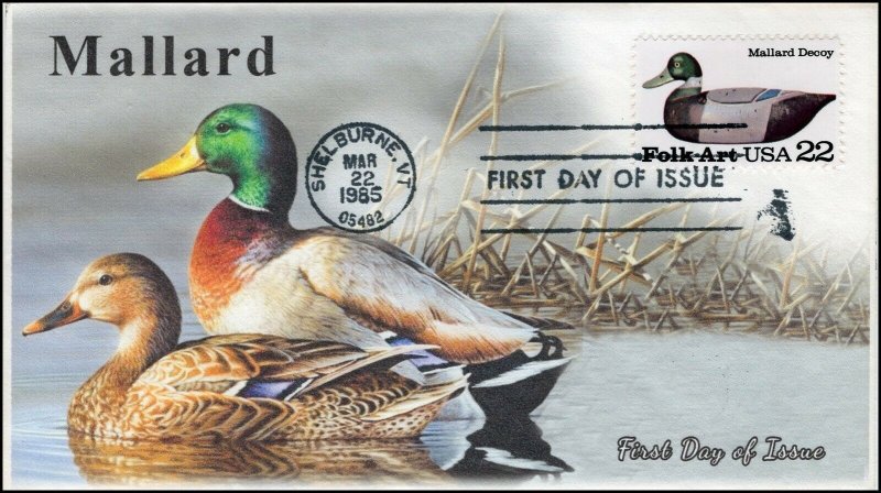 AO-2139, 1985, Duck Decoys, Mallard, Add-on Cachet, First Day Cover, SC 2139