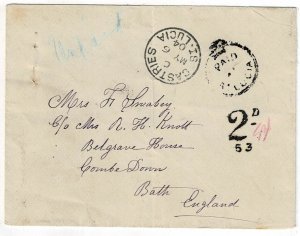 St. Lucia 1904 PAID at St. Lucia crown circle cancel on cover to England, SG CC1