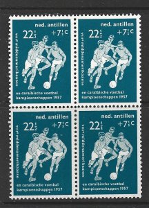 NETHERLANDS ANTILLES - 1957 SOCCER SEMI-POSTAL BLOCK OF FOUR - SCOTT B34 - MNH