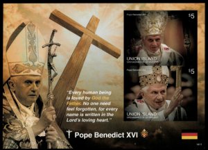 Union Island 2014 - Pope Benedict XVI - IMPERF Souvenir Stamp Sheet - MNH