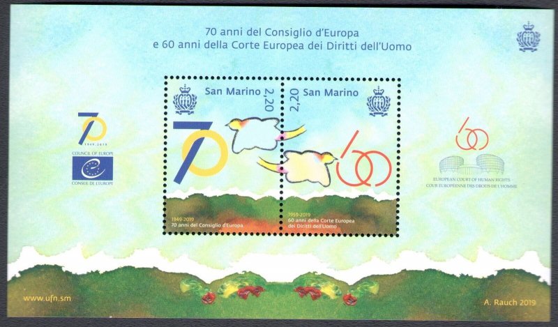 2019 San Marino Sheet of Stamps  60° Short European' -  70° Cosiglio Europa'