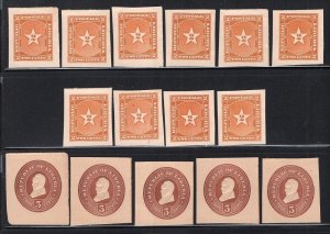 Liberia 1893 Cut Squares Stationery 2c Star(10) + 3c Ashmun(5) Unused 15 Items