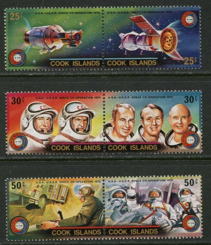 COOK ISLANDS Sc#427-429, 429c 1975 Apollo-Soyuz Complete Set & SS OG Mint NH