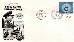 United Nations 1957 FDC Sc 51 Emergency Force UN New York Fleetwood Cachet