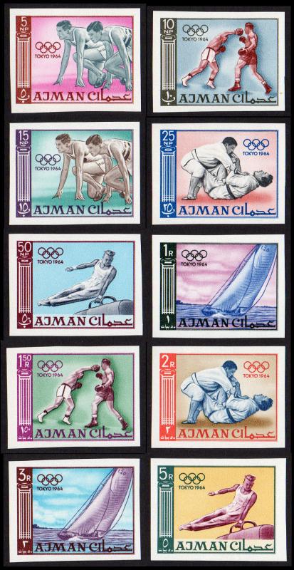 Ajman Mi #31B-40B set/10 mnh - 1965 - 1964 Summer Olympics Tokyo - imperf