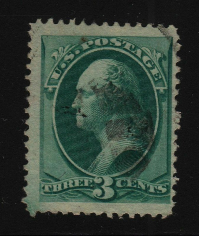 1870 Washington Sc 136 used 3c green, H grill, single stamp with light cancel