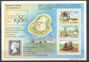 Nauru 216a MNH s/s Ships/Trains/Stamp on stamp SCV1.75