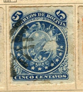 BOLIVIA; 1887 early classic Arms issue fine used 5c. value