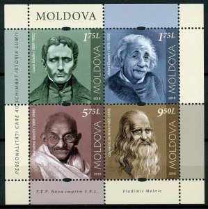 Moldova People Stamps 2019 MNH Einstein Gandhi Leonardo da Vinci Braille 4v M/S
